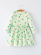 St. Patrick's Day Bow Shamrock Print Ruffles Girls Dress-360 Carolines Closet-Rylee Faith Designs-The Lovely Closet, Women's Fashion Boutique in Alexandria, KY