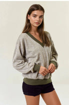 FINAL SALE Oversized Vertical Stripe Two-Tone Ribbed Top - Olive-110 Long Sleeve Top-Doe and Rae-The Lovely Closet, Women's Fashion Boutique in Alexandria, KY