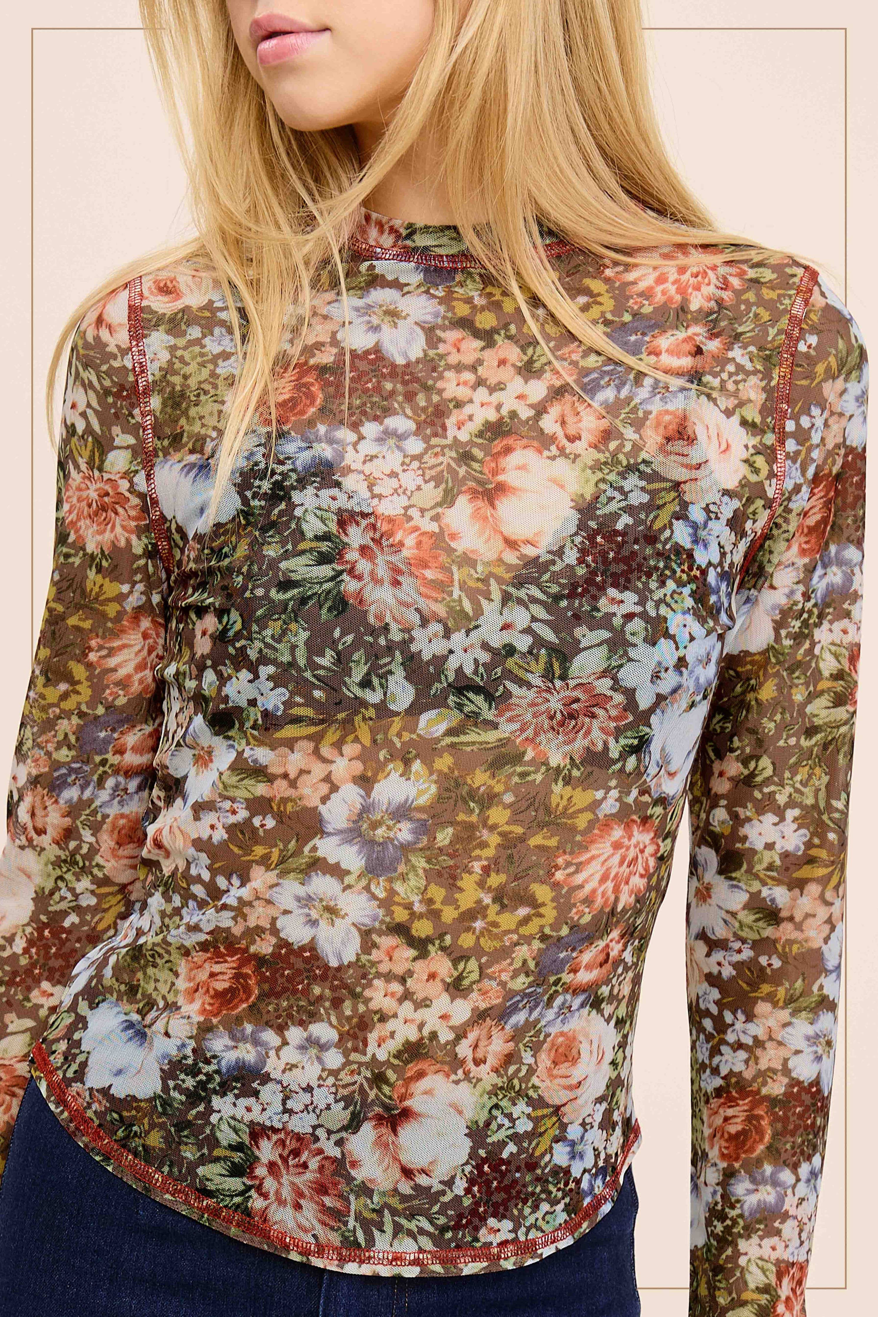 Sheer Long Sleeve Mesh Layering Top - Hazelnut-110 Long Sleeve Top-La Miel-The Lovely Closet, Women's Fashion Boutique in Alexandria, KY