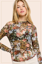 Sheer Long Sleeve Mesh Layering Top - Hazelnut-110 Long Sleeve Top-La Miel-The Lovely Closet, Women's Fashion Boutique in Alexandria, KY