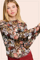 Sheer Long Sleeve Mesh Layering Top - Hazelnut-110 Long Sleeve Top-La Miel-The Lovely Closet, Women's Fashion Boutique in Alexandria, KY