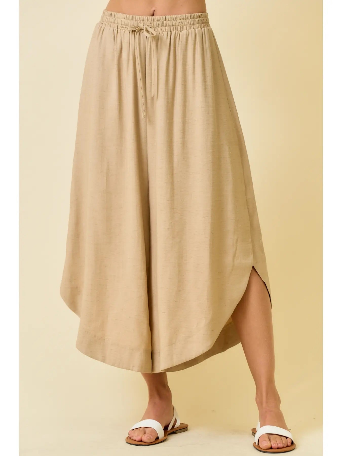 Lightweight & Breezy Culotte Pants - Natural-240 Pants-Doe and Rae-The Lovely Closet, Women's Fashion Boutique in Alexandria, KY