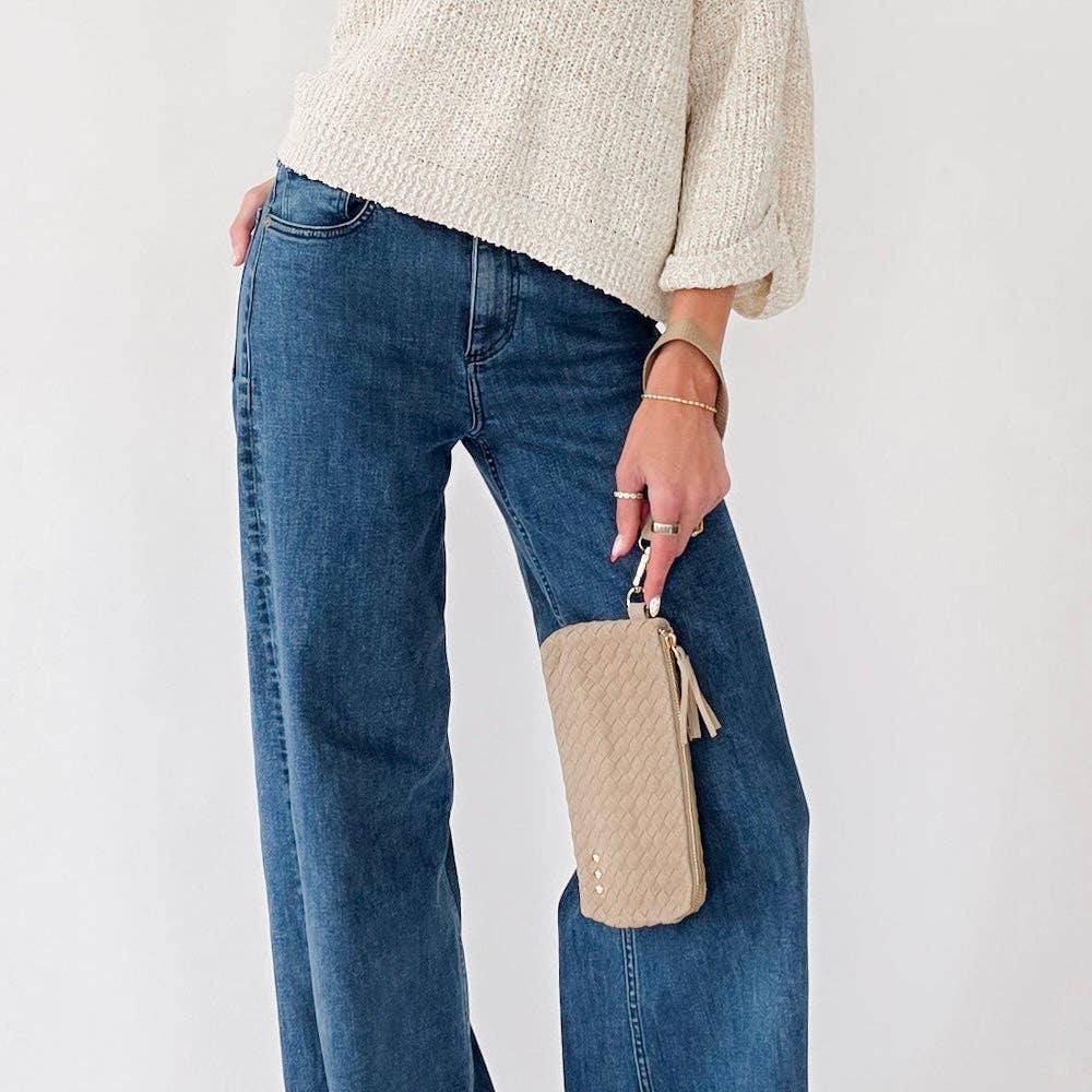 Suede Emma Woven Clutch Wristlet: Chocolate-crossbody/wristlet-Pretty Simple-The Lovely Closet, Women's Fashion Boutique in Alexandria, KY