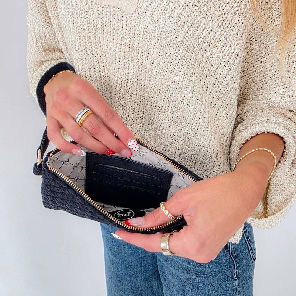 Suede Emma Woven Clutch Wristlet: Chocolate-crossbody/wristlet-Pretty Simple-The Lovely Closet, Women's Fashion Boutique in Alexandria, KY