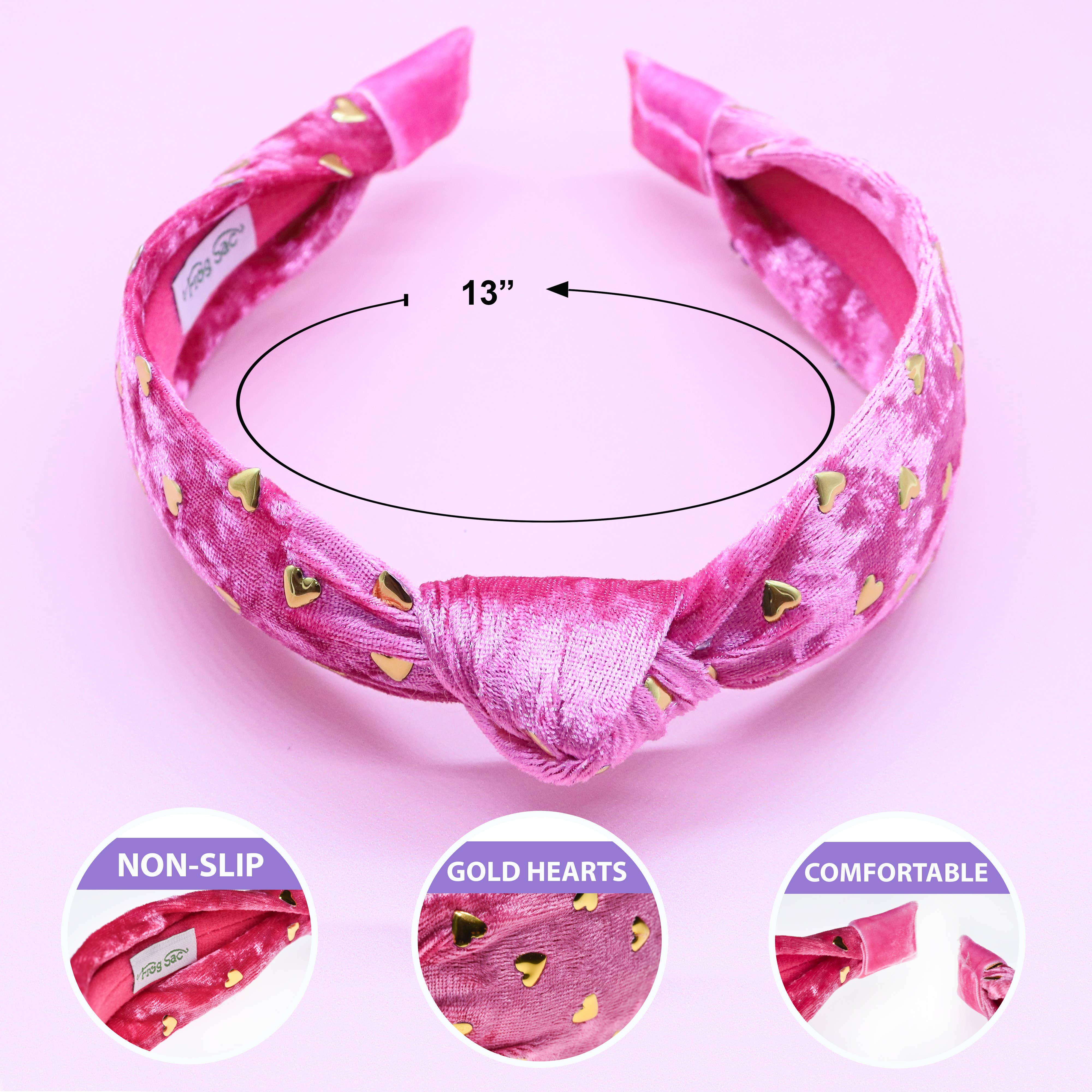 Kids Knot Headband - Gold Heart Stud Velvet Hair Accessories-360 Carolines Closet-Frog Sac-The Lovely Closet, Women's Fashion Boutique in Alexandria, KY