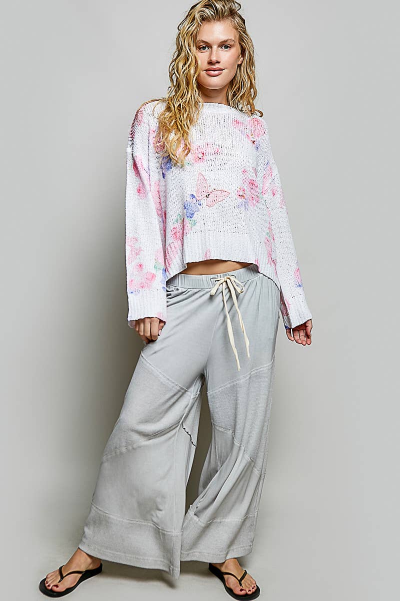 Butterfly Print Sequin Flower Knit Sweater-110 Long Sleeve Top-Pol Clothing-The Lovely Closet, Women's Fashion Boutique in Alexandria, KY