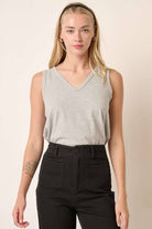 RIB KNIT V-NECK TANK TOP - Heather Gray-120 Sleeveless Tops-mittoshop-The Lovely Closet, Women's Fashion Boutique in Alexandria, KY