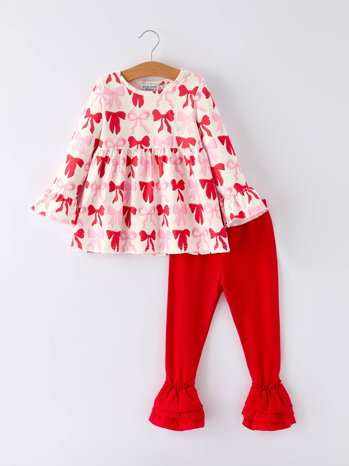 Valentine’s Bow Print Long Sleeve Ruffle Set-360 Carolines Closet-Rylee Faith Designs-The Lovely Closet, Women's Fashion Boutique in Alexandria, KY