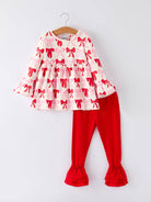 Valentine’s Bow Print Long Sleeve Ruffle Set-360 Carolines Closet-Rylee Faith Designs-The Lovely Closet, Women's Fashion Boutique in Alexandria, KY