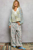 Long Sleeve Lace Contrast Printed Woven Top-110 Long Sleeve Top-Pol Clothing-The Lovely Closet, Women's Fashion Boutique in Alexandria, KY