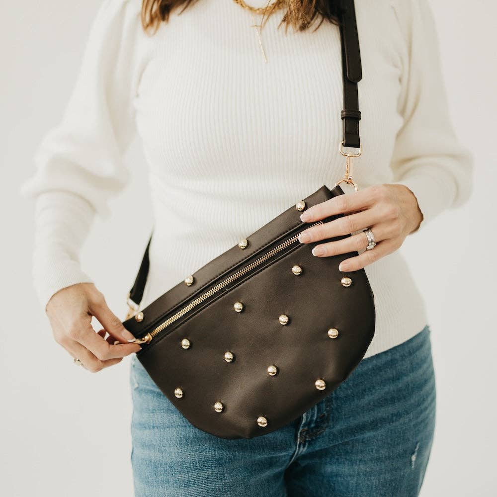 Chic Gold Studded Westlyn Bum Bag: Chocolate-290 Bag/Handbags-Pretty Simple-The Lovely Closet, Women's Fashion Boutique in Alexandria, KY