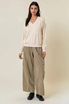 FINAL SALE Oversized Vertical Stripe Two-Tone Ribbed Top - Olive-110 Long Sleeve Top-Doe and Rae-The Lovely Closet, Women's Fashion Boutique in Alexandria, KY