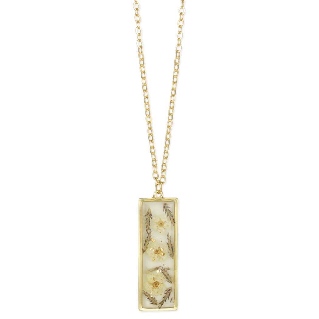 Prairie Florals White Dried Flower Bar Gold Necklace-280 Accessories-ZAD-The Lovely Closet, Women's Fashion Boutique in Alexandria, KY