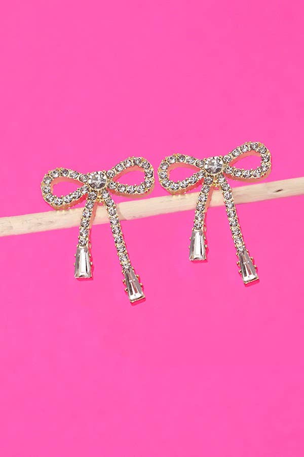 Rhinestone Bow Earring - Gold-280 Accessories-JOSSLYN by wall to wall-The Lovely Closet, Women's Fashion Boutique in Alexandria, KY