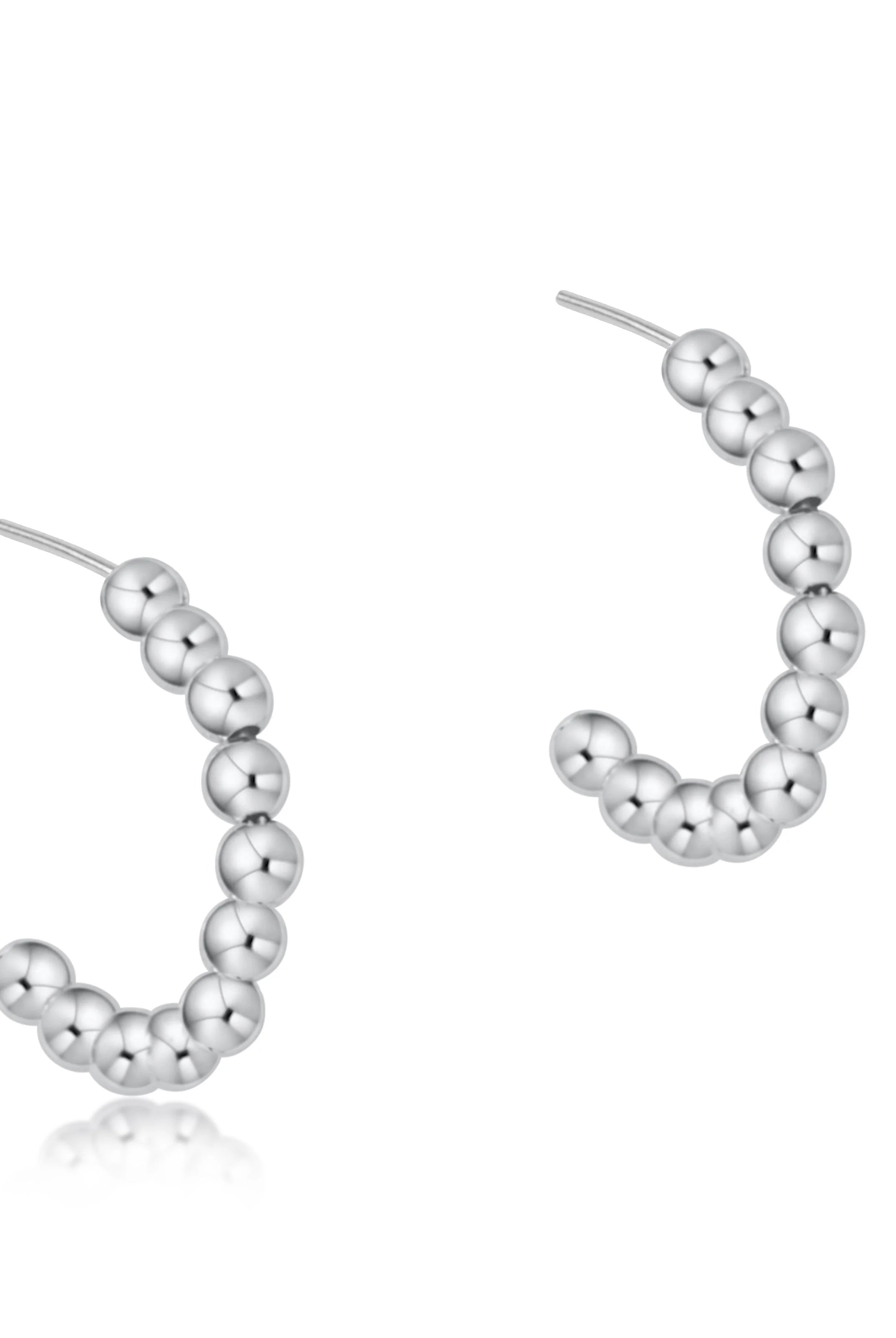 1” Silver Beaded 3mm Post Hoop-Earrings-eNewton-The Lovely Closet, Women's Fashion Boutique in Alexandria, KY