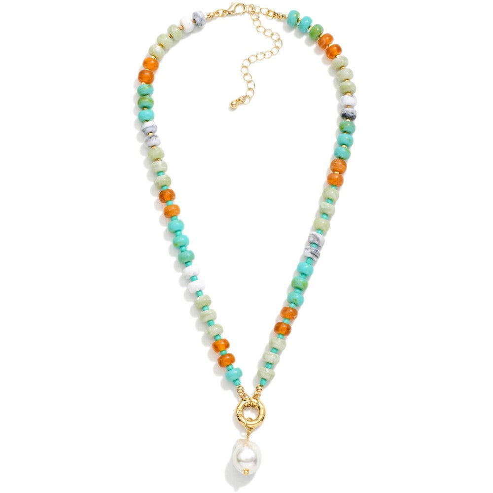 Candy Bead Necklace with Pearl Charm-250 Jewelry-judson-The Lovely Closet, Women's Fashion Boutique in Alexandria, KY