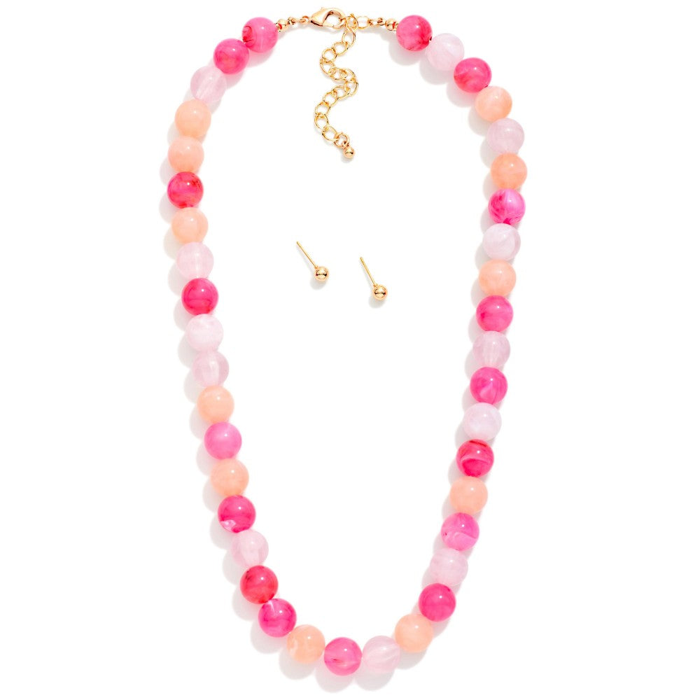 Pink Round Beaded Necklace-280 Accessories-judson-The Lovely Closet, Women's Fashion Boutique in Alexandria, KY