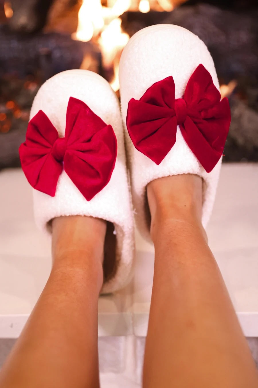 Cozy Bow Slippers - Red-350 Holiday-Jess Lea-The Lovely Closet, Women's Fashion Boutique in Alexandria, KY