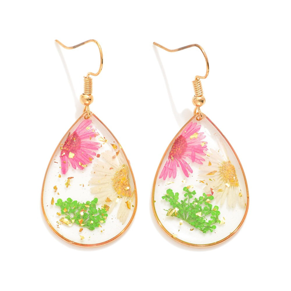 Teardrop Flower Resin Earring-250 Jewelry-judson-The Lovely Closet, Women's Fashion Boutique in Alexandria, KY